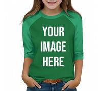 Green Personalised Kids T Shirt,Girls 3/4 Sleeve Tops Custom T-Shirts UK Create Your Own Design with Any Photo Text Customized Printed Basic Tshirt Casual Personalized Funny Tee 4-5 Years