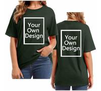 Green Personalised T Shirts for Women Plus Size Summer Tops Custom Print T Shirt Front and Back Create Your Own Shirt Personalised Text and Image Casual Shirts
