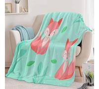 Green Personalised Throw Blanket, Cute Cartoon Fox Printed Blanket for Kids Child Adults Soft Warm - Baby Size Flannel Blankets for Bed Sofa and Travel 39 × 52 inch