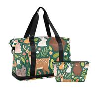 Green Personalized Animal Leaf Weekender Overnight Bag with Wet Pocket Adjustable Strap Sport Training Bag for Sports 2 Pcs Set for Men Women