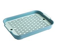 Green Pet Litter Box with Removable Mesh Grate, Double Layer Animal Toilet Tray (14.4×9.6×2), Anti-Flip Design for Small Pets