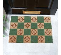 Green Petal Checkerboard Coir Doormat (60 x 40cm) Artsy Mats Brown 40cm x 60cm