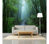 Green Photo Mural Wallpaper 200W x 140H cm, Nature Landscape Mist Forest Boardwalk Leaf Durable Non-Woven Wall Art for Living Room Office Nursery Playroom - Green Tear-Resistant Wallpaper Poster