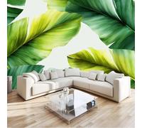 Green Photo Wallpaper Mural 200 x 140 cm Plant Banana Leaf Pattern Non-Woven Premium Art Print Fleece Wall Mural Decoration Poster Picture Design Modern for Bedroom Living Room