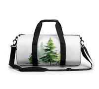 Green Pine Trees with Snow Watercolor Travel Gym Bag for Women Men Cylindrical Duffle Bag Sport Workout Bag with Shoulder Strap