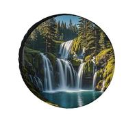 Green Pine Waterfall Spare Tire Cover 28 Inch Oxford Wheel Protector Travel Accessories Waterproof Dustproof Tire Covers for RV Jeep SUV