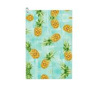 Green Pineapple. Golf Towel Golf Club Clean Microfiber Fabric Waffle Towels Heavy Duty Carabiner Clip Gifts