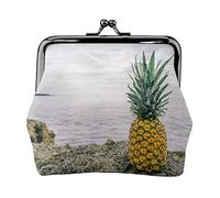 Green Pineapple in Seaside Full Double-Sided Printed Pattern Women's and Girls' Fashionable Leather Kiss Lock Coin Purse Card Bag