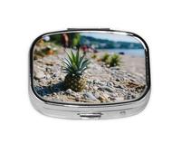 Green Pineapple in Seaside Print Pill Box, 2 Large Compartmensts to Moistureproof Portable Pill Box Organiser for Travel