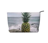 Green Pineapple in Seaside Prints Corduroy Makeup Bag for Women Girls, Spacious Travel Cosmetic Organiser for Make-up, Toiletries & Essentials