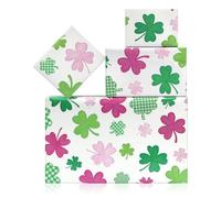 Green Pink Clover Wrapping Paper On White Spring Decorative Wrapping Paper 4 Sheets Folded Flat 20x27 Inches Per Sheet, Gift Wrap for St. Patrick's Day,Wedding, Birthday, Bridal Showers, Mother's Day