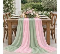 Green Pink Party Decoration Table Runner, 4 Pack Boho Chiffon Tablecloth | Lightweight Sheer Fabric Table Runner for Birthday, Weddings, Bridal Shower, Graduation, Home Dining, Garden Party Decor