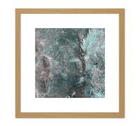 Green Pink Rocks Abstract 8X8 Inch Square Wooden Framed Wall Art Print Picture with Mount Artery8 Light Oak One Size
