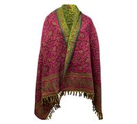 GREEN PINK SOFT WARM WOOLEN WINTER SCARF HANDMADE LUXURIOUS SCARF SHAWL WRAP DECORATION BLANKET OVERSIZED REVERS ABLE WINTER SCARF PURE YAK WOOL SCARF SHAWL