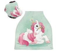 Green Pink Unicorn Bunnies Stretchy Baby Car Seat Cover,Canopy Nursing Covers,Soft Breathable Windproof Scarf Changepad for Winter Infant Breastfeeding Boys