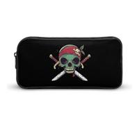 Green Pirates-Skull Cute Pencil Case Large Capacity Portable Zippered Pen Pouch Bag for Office Unisex