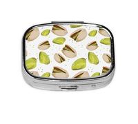 Green Pistachio Pattern,Meta Pill Box 2 Compartment Medicine Case,Portable Organizer,Rectangle Meta Portable Organizer Pill Box 1324 Compartment Medicine Case