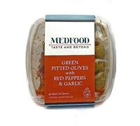 Green Pitted Olives with Red Peppers & Garlic 6 X 280G (160G NW) Pots