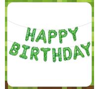 Green Pixel Miner Theme Happy Birthday Balloons Banner 16 Inch Letters, Inflatable Party Decor and Birthday Decorations for Women, Men, Boys & Girls Kids and Adults, Party Supplies