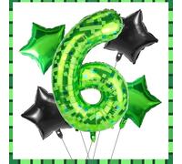 Green Pixel Number Six Balloons Set, 5pcs 40in 6th Birthday Aluminum Foil Balloons Sixth Mining Theme Decor for Boys Girls Pixel Birthday Party Decorations (Number 6)