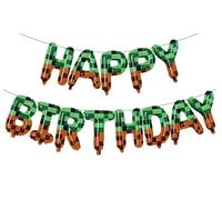 Green Pixel Themed Happy Birthday Banner Party Decorations Kit with Pixel Balloons,TNT Pixel Backdrop Supplies for Boys Kids Indoor Outdoor Celebration, Themed Party Essentials party