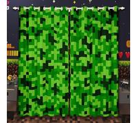 Green Pixelated Miners Curtains,Video Games Window Curtain,Kids Boys Girls Teens Room Decor,Cartoon Gamepad Window Treatment Curtain Modern Geometric Check Window Drapes,2 Panels,42Wx90L