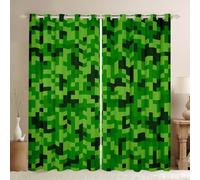 Green Pixelated Miners Gamer Curtains,Video Games Window Curtain,Kids Boys Girls Teens Room Decor,Cartoon Gamepad Window Treatment Curtain Modern Geometric Check Window Drapes,2 Panels,42Wx84L