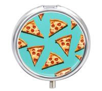 Green Pizza Slices Round Pill Box 3 Compartment Medicine Pill Organizer with Mirror Travel Small Pill Case Cute Vitamin Organizer Portable Daily Pill Container for Pocket Purse