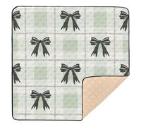 Green Plaid Black Butterfly Large Non-Slip Baby Playmat for Indoor Outdoor Water Resistant Playroom Activity Mat for Babies Infants Toddlers, 50'' x 50''