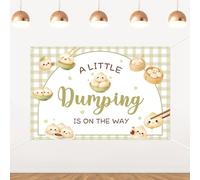 Green Plaid Dumpling Theme Baby Shower Backdrop, A Little Dumpling is On The Way Vinyl Photography Background, Chinese Food Theme Baby Shower Party Supplies