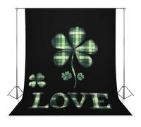 Green Plaid St. Day Patricks Love Photo Studio Backgrounds Black Photography Backdrop for Portrait Video Shooting Live 56"x79"