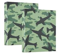 Green Planes Three Ring Binder with Inner Pockets, Pack of 1/2 Pack, Camouflage Pattern, Hard Cover