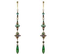 Green Planet Industrial Style Long Dangle Earrings - Brass Plated with Czech Glass Beads Imported Rice Beads & Artificial Crystal 9.1cm Length Fashion Jewelry for Women