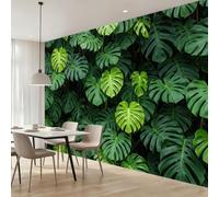 Green Plant Leaf Wall Mural, Non-Woven Premium Art Print | Tropical Monstera Photo Picture Wallpaper Bedroom Living Room DIY Decoration Wall Covering 200 x 140 cm (W x H)