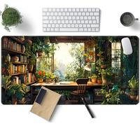 Green Plant Lovers Cute Desk Mat, Kawaii Desk Pad XXL Large Extended Lofi Mouse Pad Gaming Anime Mousepad, Big Laptop Computer Keyboard and Mouse Mat for Girl Women Office Desk Decor 31.5x15.7 in