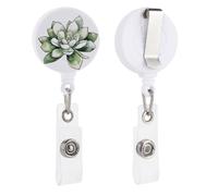 Green Plant Pattern Badge Reel, Rotatable & Retractable Name Badge Holder Reel with Metal Clip, Nylon Cord ID Holder for Teacher, Nurse, Office Worker