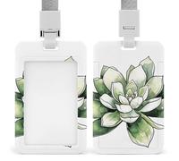 Green Plant Pattern ID Badge Holder with & Lanyard - Durable ABS Plastic, Vertical ID Card Holders, Waterproof Badge Reel for Nurse, Teacher, Office & Gym