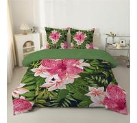 Green plants Duvet King Size, Coverless Duvet 7.5 Tog with Tropical Rainforest, Soft Lightweight Comforter Set, 1 Quilt King Size 230x220cm with 2 Pillowcases, Machine Washable Floral Jungle P21
