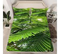 Green Plants Fitted Sheet King Size Bed Jungle Plants Leaves 3D Fitted Sheets Deep Pocket 12 inch 30 cm Bottom Sheet Ultra Soft Microfibre Bedding Set with 2 Pillowcases a/2770