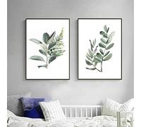 Green Plants Poster Set, Green Wall Pictures, Leaves Poster, Nature Canvas Pictures, Wall Picture Modern Pictures Set, Wall Decoration for Living Room Decor, Without Frame (40 x 50 cm), Set of 2