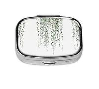 Green Plants Print Square Pill Box,Portable for Pocket Or Purse Pill Organizer Pill Container Holder