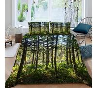 Green Plants Single Duvet Cover Sets Woodland Landscape Bedding Single Bed Set 3D Print Ultra Soft Microfiber Quilt Cover 155 x 220 with Zipper Closure and 2 Pillowcases A-1558