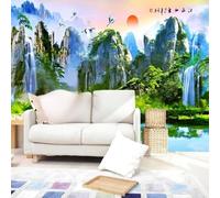 Green Plants Waterfalls Mountains Small Boats Flying Birds 3D Wallpaper Luxury Home Dining Decor Paste Sofa Living Room The Wall for Bedroom Mural-430cm×300cm