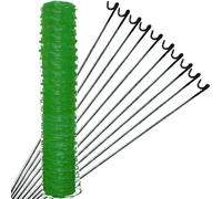 Green Plastic Mesh Fencing 1m x 50m and 10 Pins Heavy Duty - Tear Resistant, Temporary Safety Fence for Construction, Work Sites, Garden, Pet Barriers, and Event Fences