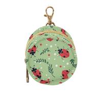 Green Playful Ladybugs Newborned Boy Pacifier Case Holder with Zipper and Clip Key Chain Wallet, Travel Accessories