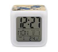 Green Plums Accompany The Cloud Branches Alarm Clock with 7 Color Changing Night Light Loud Digital Alarm Clock for Heavy Sleeper Electric Desk Clocks with Temperature Display Wake Up Digital Clocks