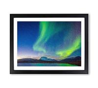 Green Polar Lights Over Sweden Modern Art Framed Wall Art Print, Ready to Hang Picture for Living Room Bedroom Home Office Décor, Black A3 (46 x 34 cm)