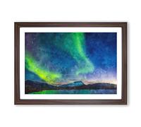 Green Polar Lights Over Sweden Painting Framed Print | A2 Walnut Framed Wall Art | Ready to Hang | Modern Historical Picture | Living Room Bedroom Lounge Office