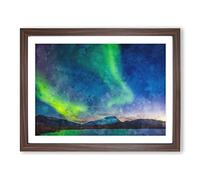 Green Polar Lights Over Sweden Painting Modern Art Framed Print | A2 Walnut Framed Wall Art | Ready to Hang | Modern Historical Picture | Living Room Bedroom Lounge Office