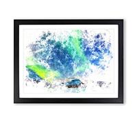 Green Polar Lights Over Sweden Watercolour Modern Framed Print | A2 Black Framed Wall Art | Ready to Hang | Modern Historical Picture | Living Room Bedroom Lounge Office